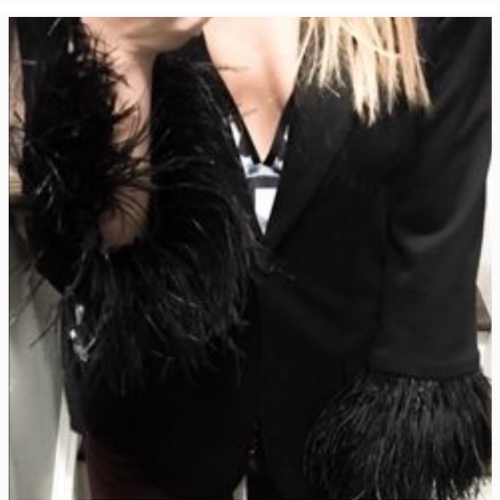 Elizabeth and James Black Blazer with Feather Cuffs - Picture 4 of 4